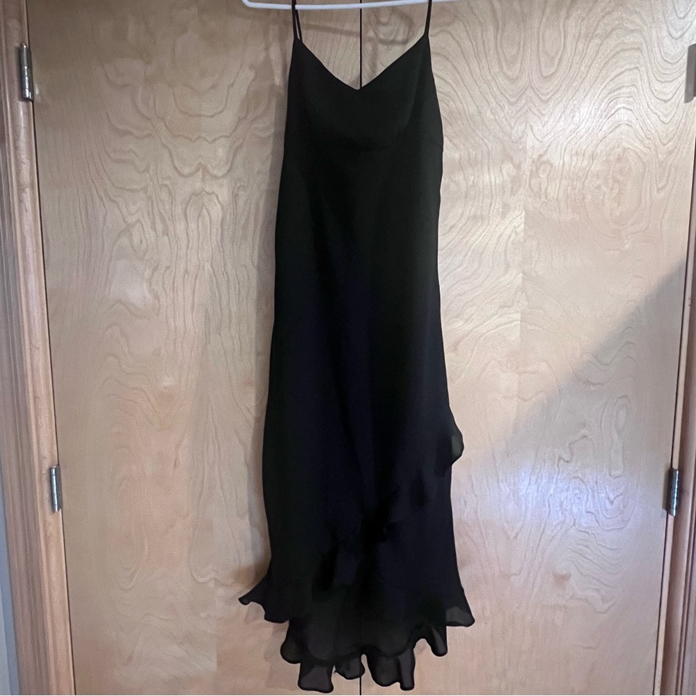 Studio Y - Elegant Black Dress - Ruffled Bottom - Lined Sheer Dress.